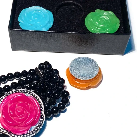 HSN Onyx Stretch Bracelet with Interchangeable 4-in-1 Magnetic Carved Roses - Picture 9 of 14